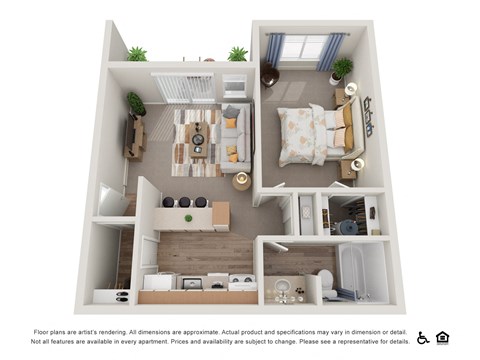 1 Bed 1 Bath Floor Plan at Veri at Timberhill, Corvallis, 97330